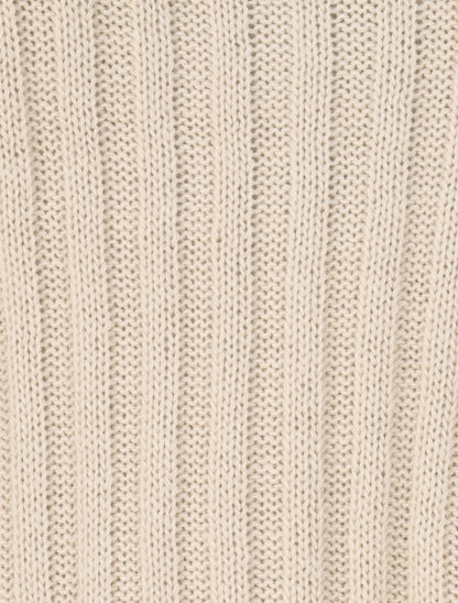 Pull uni côtelé à manches longues - Beige - 3