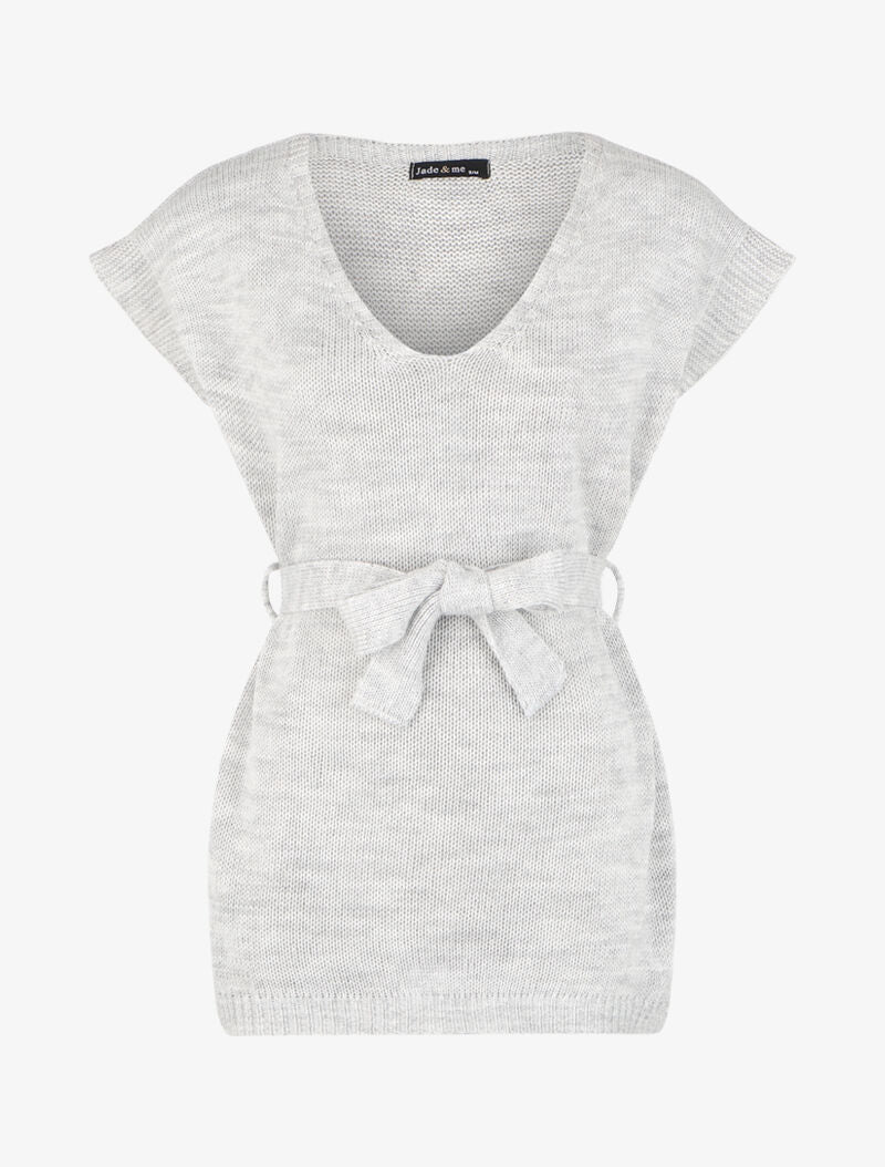 Pull long oversize en maille - Gris clair - 4