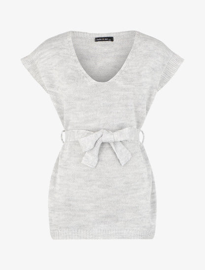 Pull long oversize en maille - Gris clair - 4