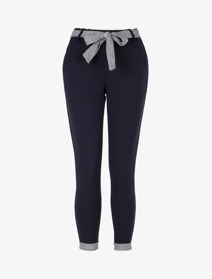 Pantalon 7/8 à ourlets pied de poule - Marine - 3