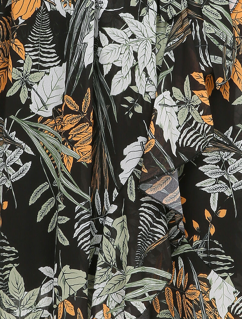 Robe cache-coeur imprimé feuilles automnales à bords volantés - Noir - 3