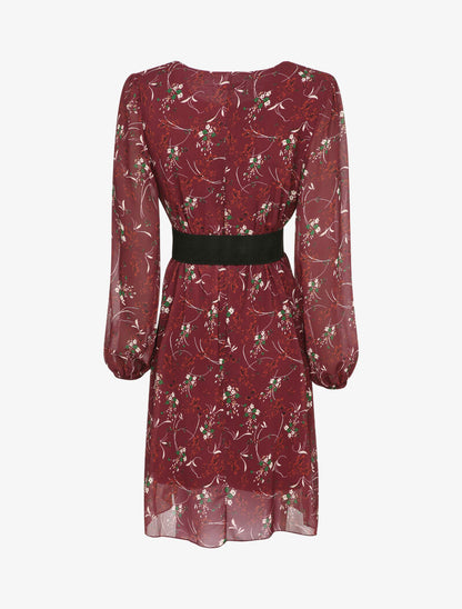Robe droite imprimé petites fleurs à col rond - Bordeaux - 2