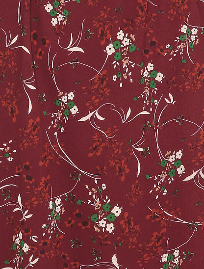 Robe droite imprimé petites fleurs à col rond - Bordeaux - 3