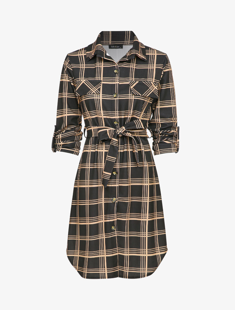 Robe chemise à carreaux - Noir/beige - 1