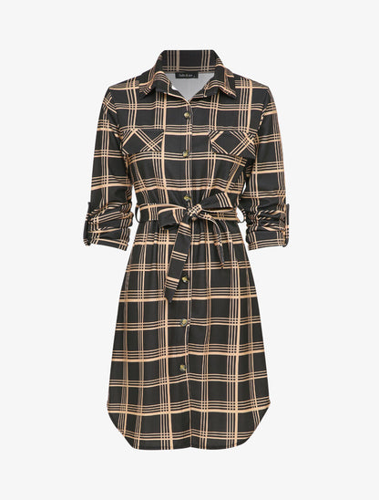 Robe chemise à carreaux - Noir/beige - 1