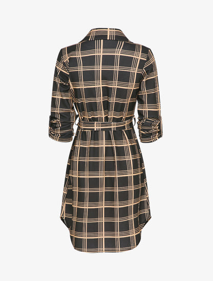 Robe chemise à carreaux - Noir/beige - 2