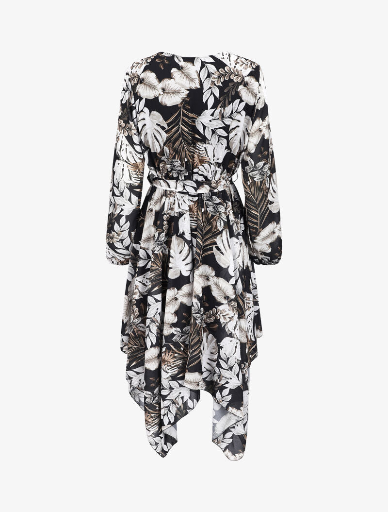 Robe asymétrique à imprimé orchidée - Noir - 2