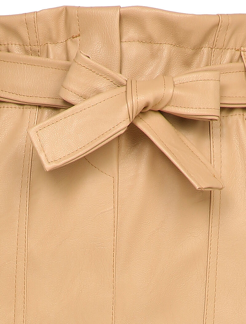 Mini-jupe paperbag en simili - Beige - 3