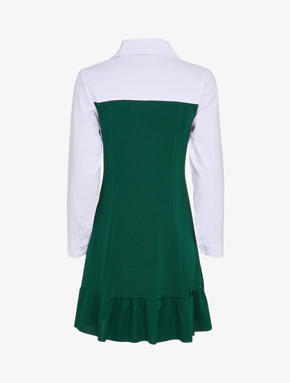 Robe volantée à empiècement chemise - Vert sapin - 2