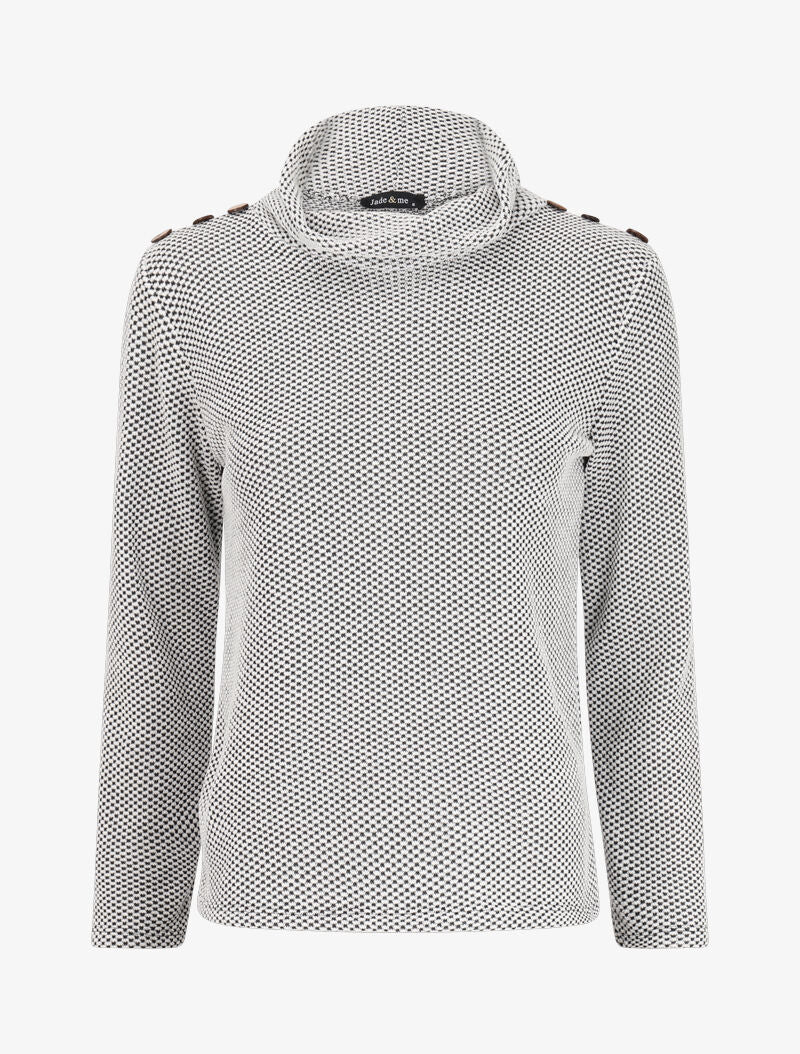 Pull texturé à col montant - Gris clair - 1