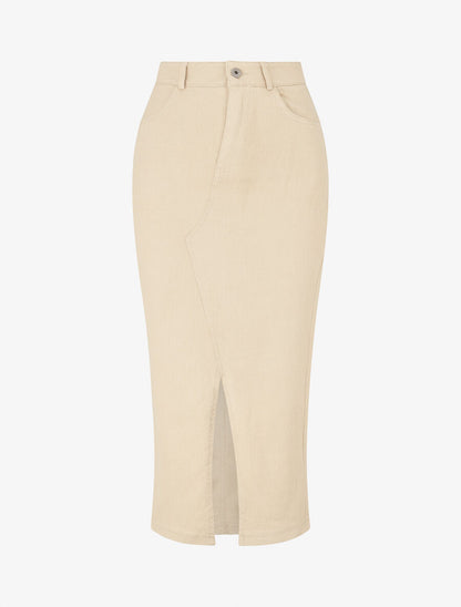 Jupe fourreau uni en jean - Beige - 1