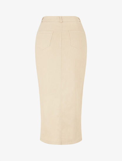 Jupe fourreau uni en jean - Beige - 2