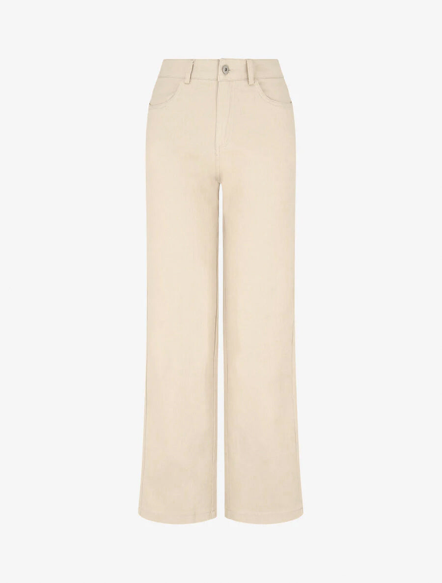 Jean stretch droit à taille haute - Beige - 1