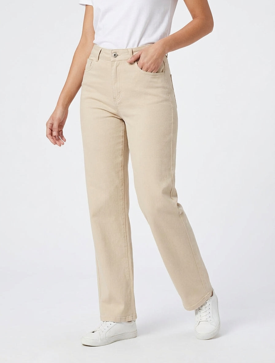 Jean stretch met hoge taille - Beige