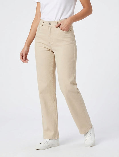 Jean stretch met hoge taille - Beige