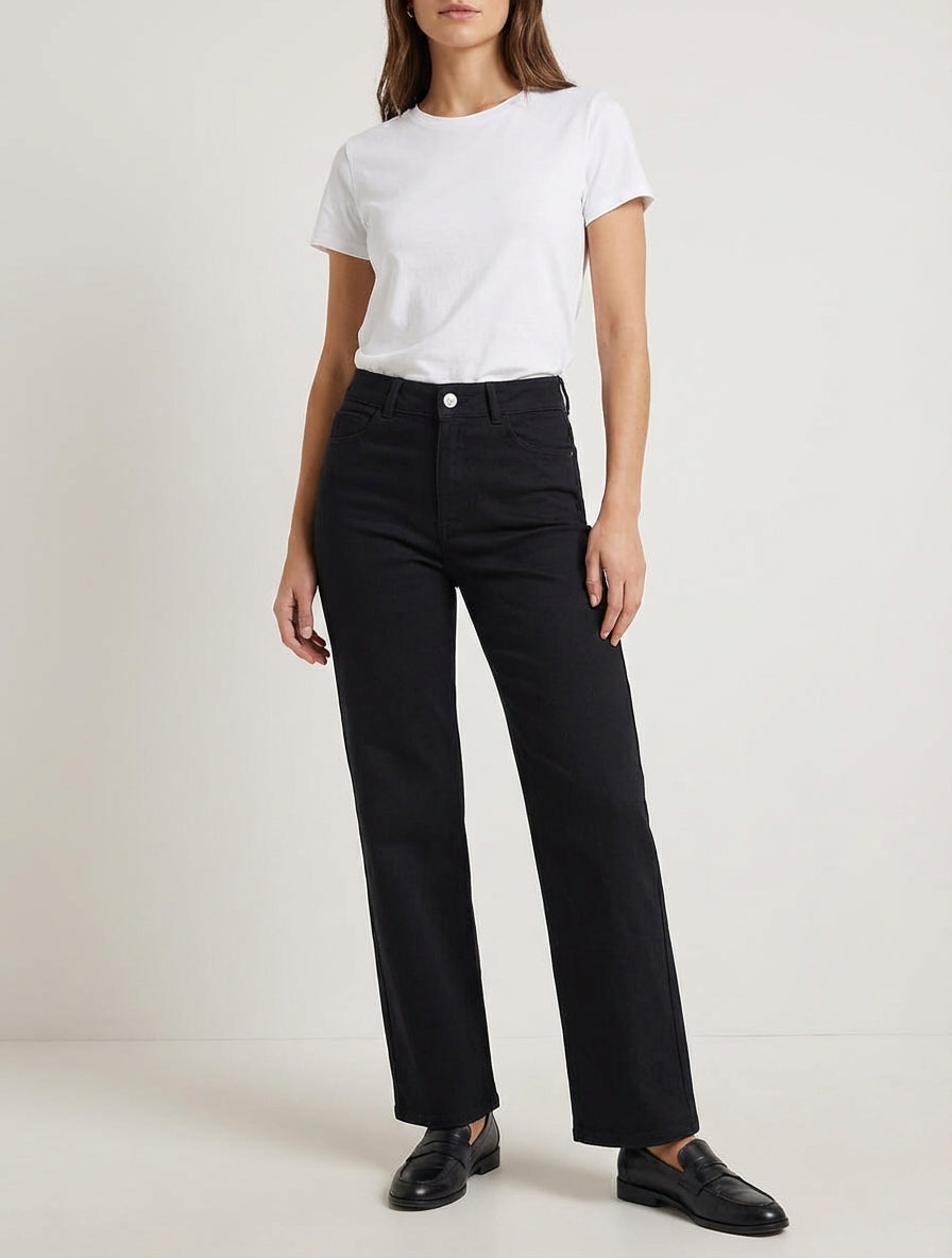 Jean stretch met hoge taille - Zwart