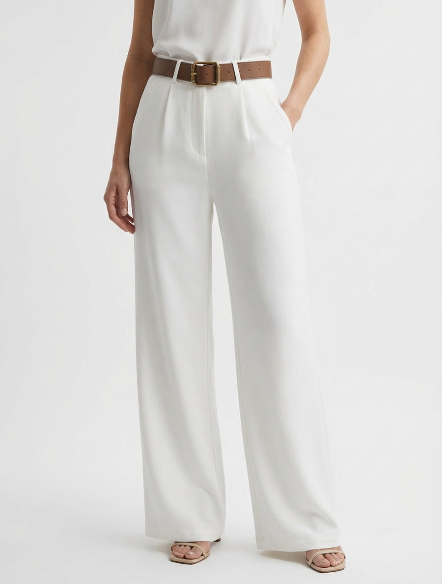 Hoog getailleerde broek met wijde snit - Ecru