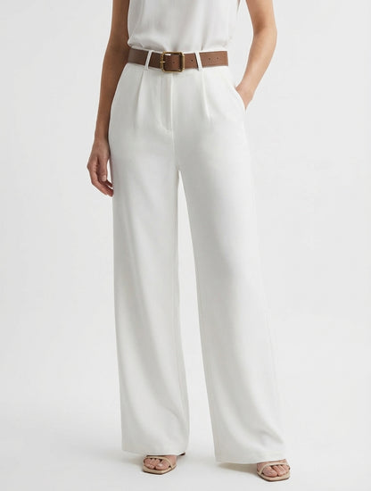 Hoog getailleerde broek met wijde snit - Ecru