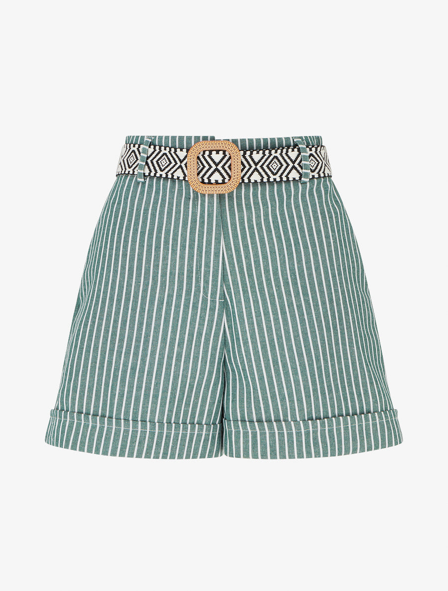 Short droit à rayures - Kaki - 1