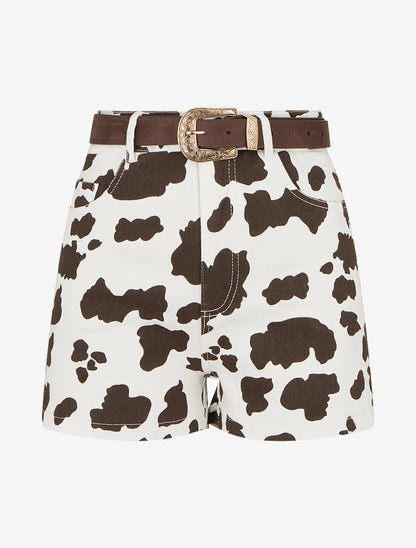 Short taille haute imprimé vache - Marron foncé - 1