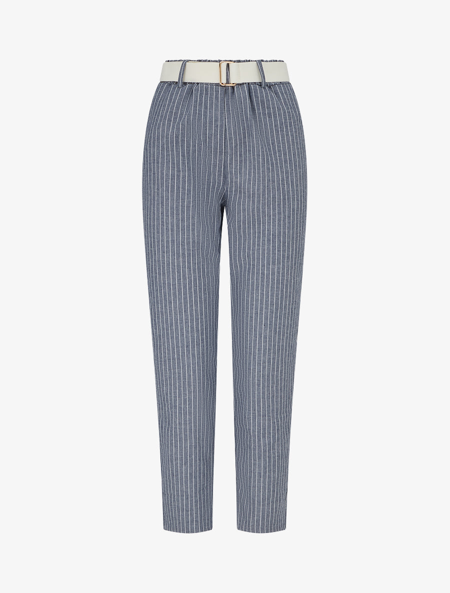 Pantalon élastiqué à rayures - Bleu gris - 1