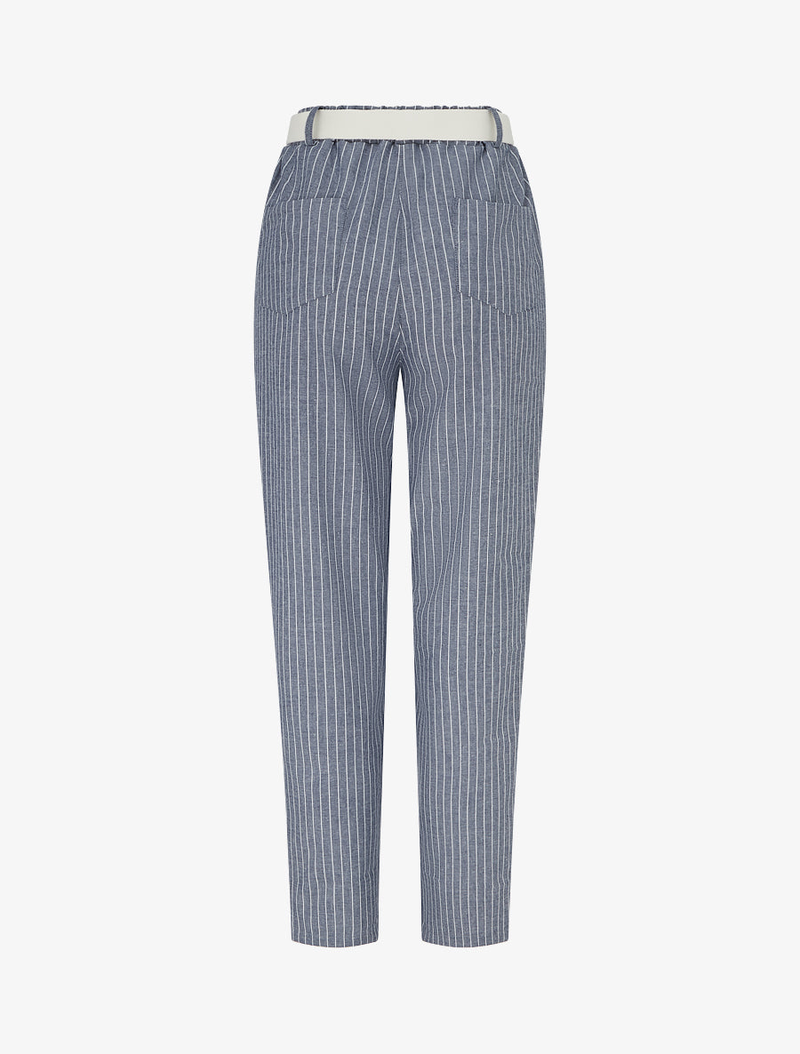 Pantalon élastiqué à rayures - Bleu gris - 2