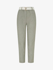 Pantalon élastiqué à rayures - Kaki - 1