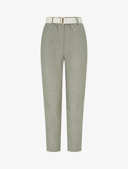 Pantalon élastiqué à rayures - Kaki - 1