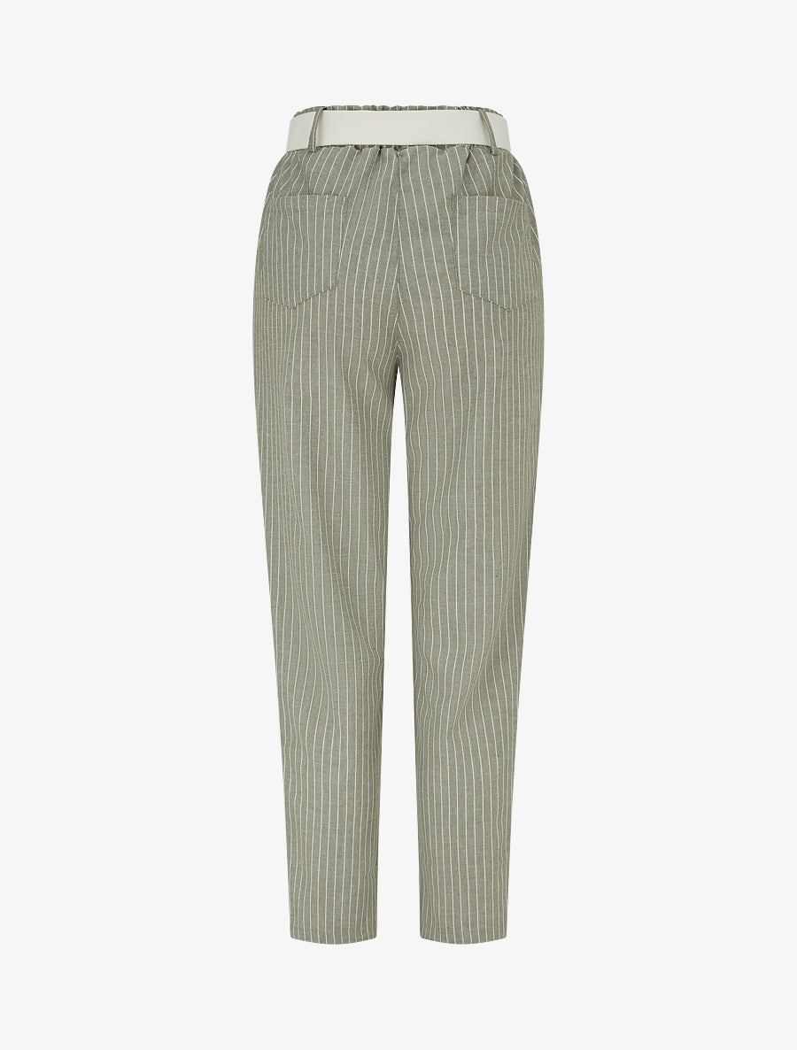 Pantalon élastiqué à rayures - Kaki - 2