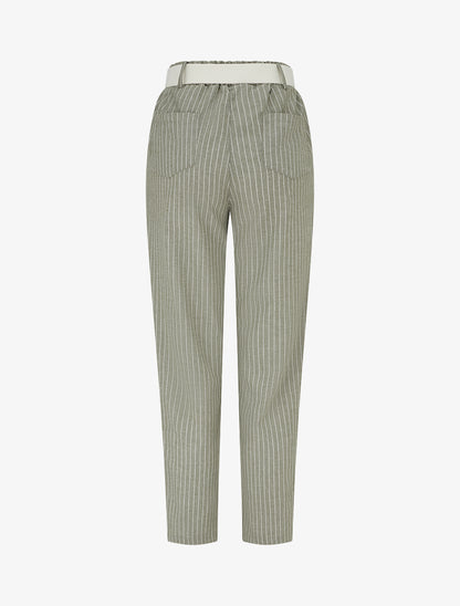 Pantalon élastiqué à rayures - Kaki - 2