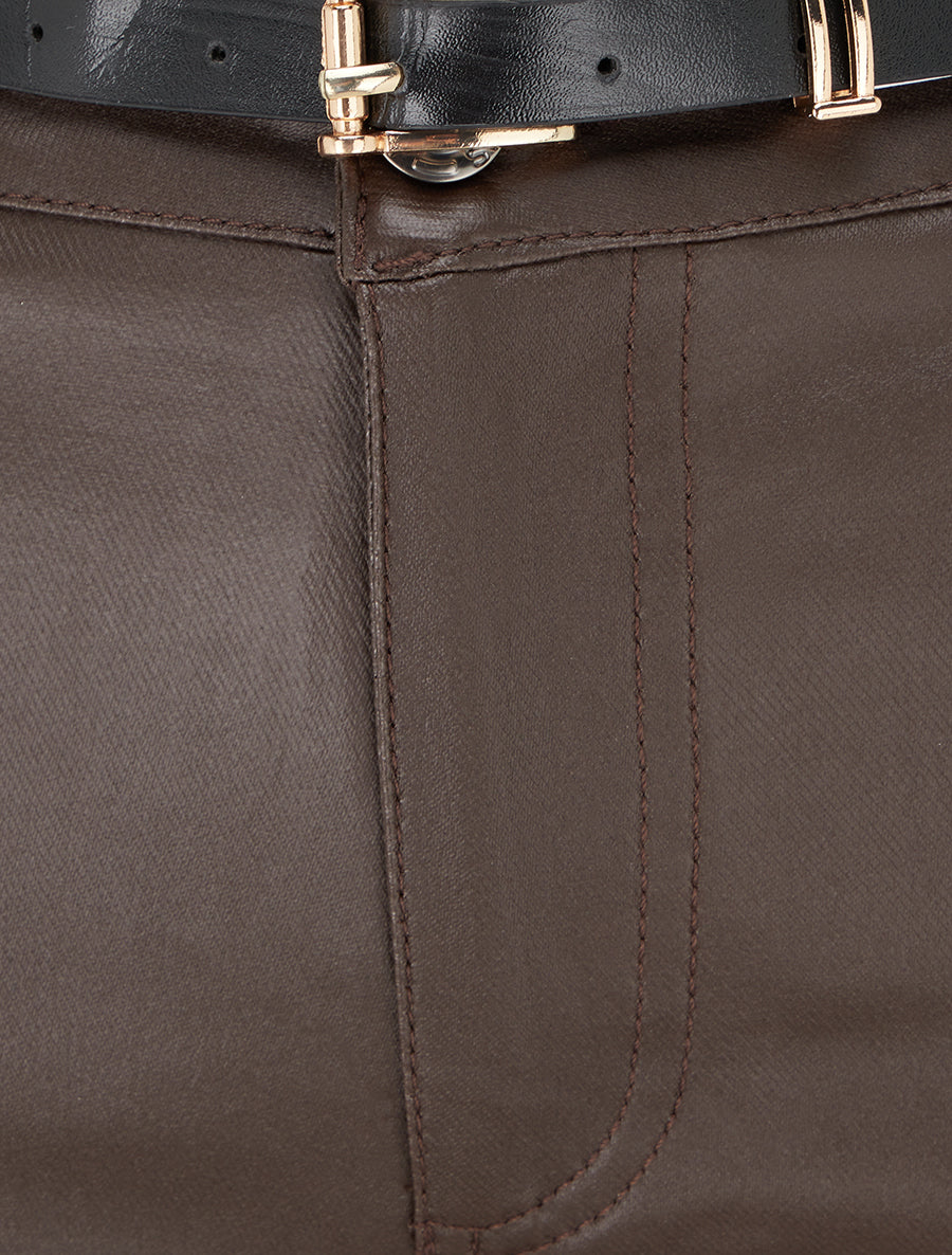 Pantalon effet enduit coupe skinny - Marron - 3