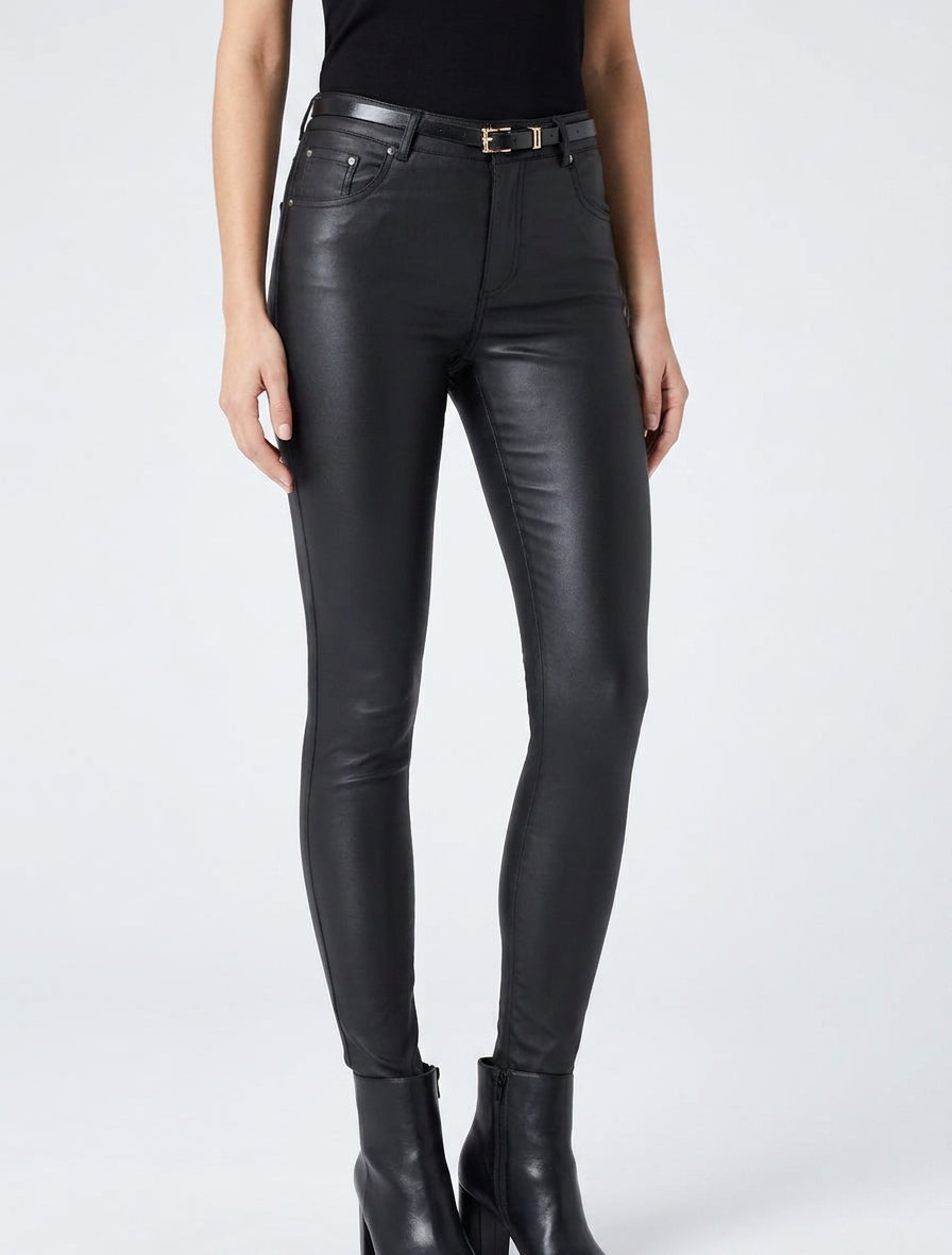 Gecoate skinny fit broek - Zwart