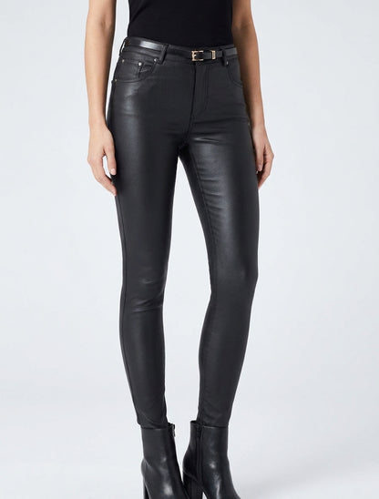Gecoate skinny fit broek - Zwart
