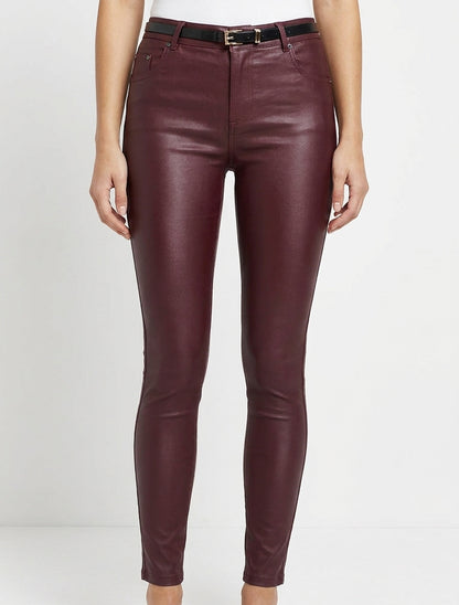 Gecoate skinny fit broek - Wijnrood