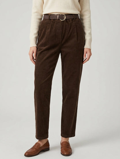Paperbag broek in ribfluweel stijl - Bruin