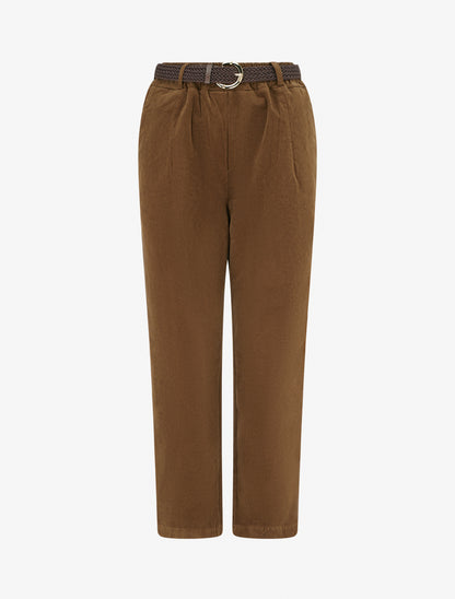 Pantalon style paper bag effet velours côtelé - Camel - 1