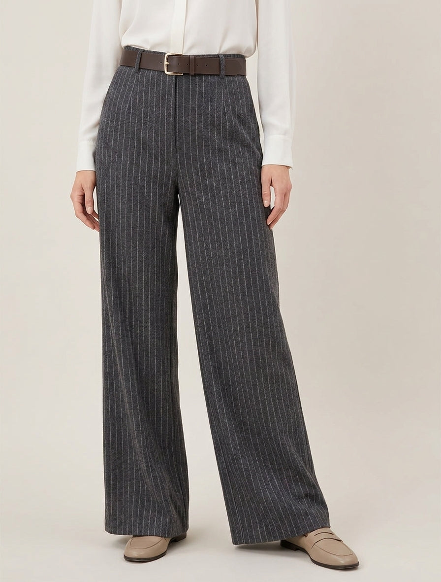 Hoge taille wijde broek met strepen - Antracietgrijs