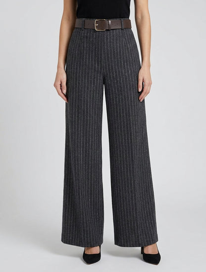 Hoge taille wijde broek met strepen - Zwart