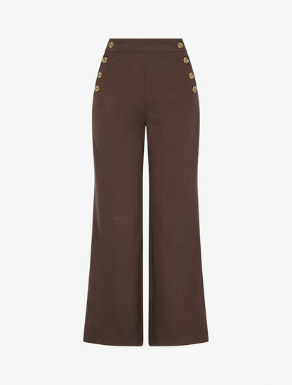 Pantalon à pont ample motif chevron - Marron - 1