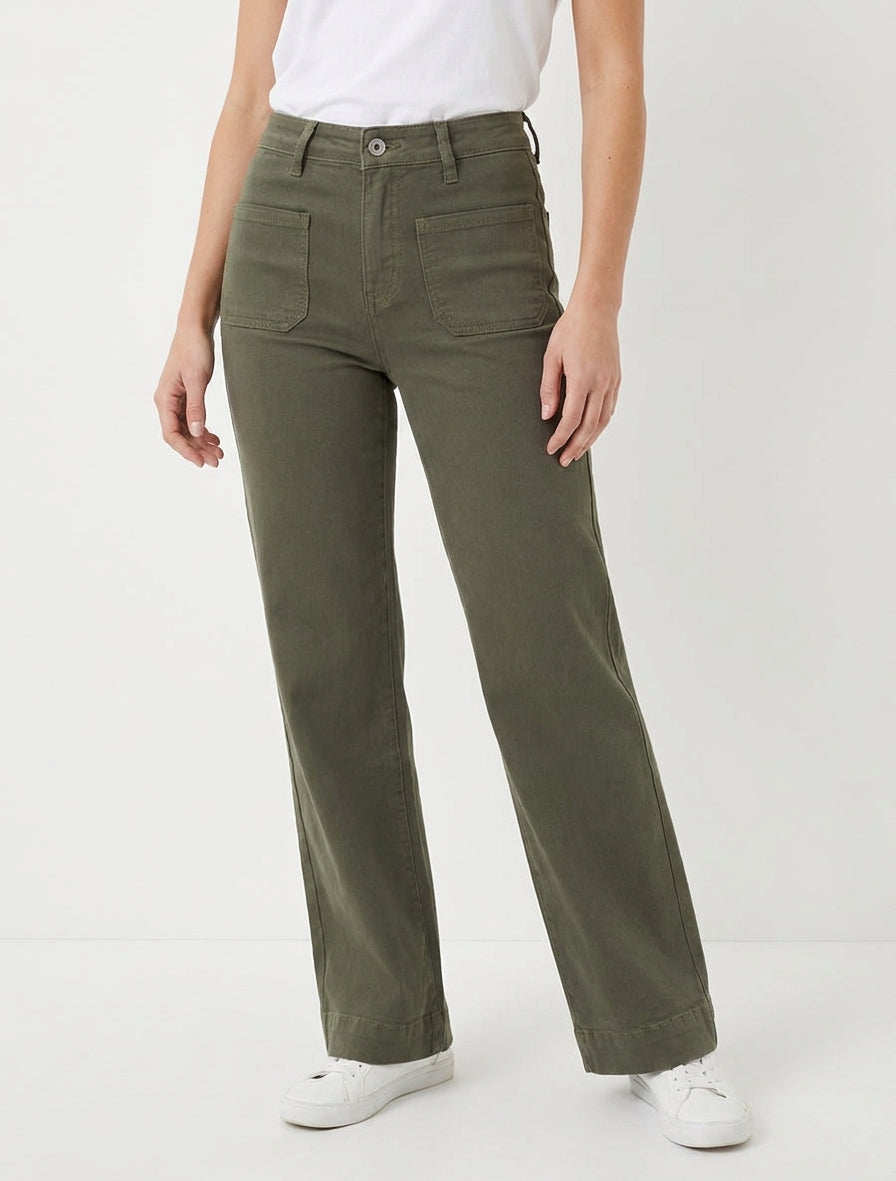 Jean met 4 zakken, wide leg fit - Kaki