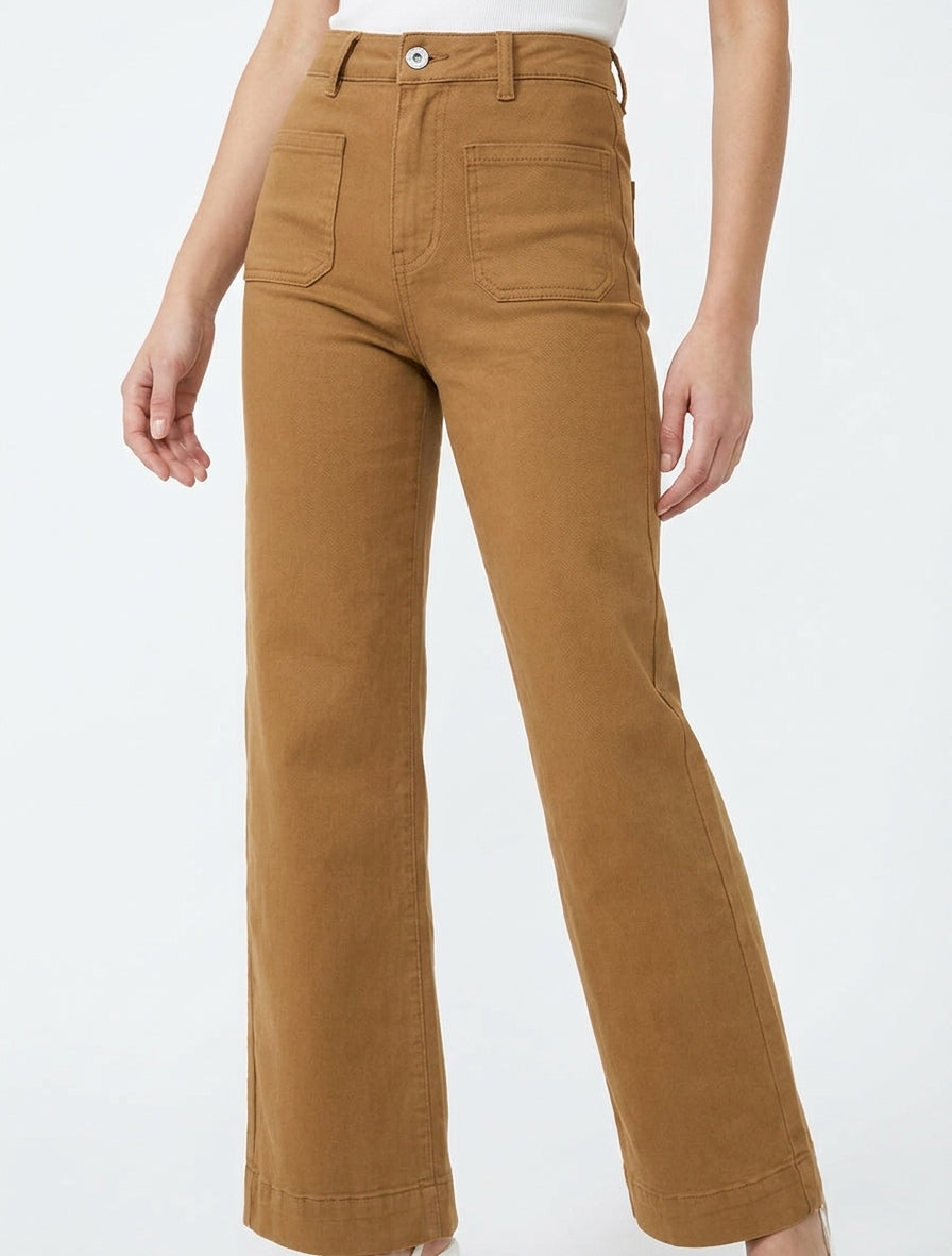 Jean met 4 zakken, wide leg fit - Kameel