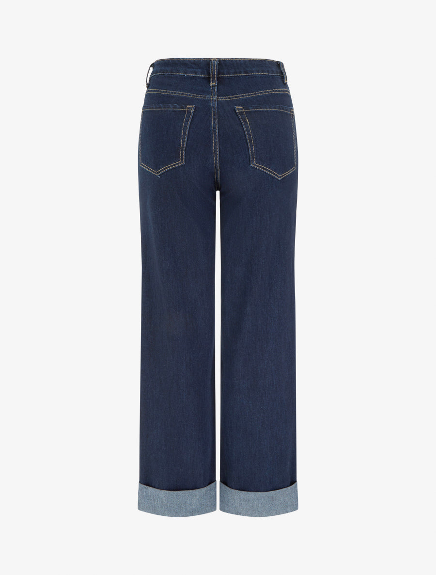 Jean à revers coupe wide leg - Bleu brut - 2