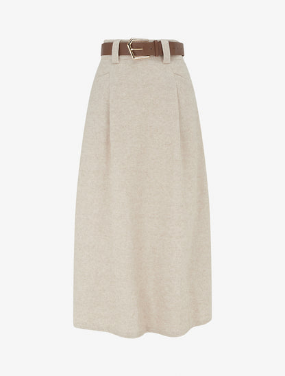 Jupe longue évasée en flanelle - Beige - 1