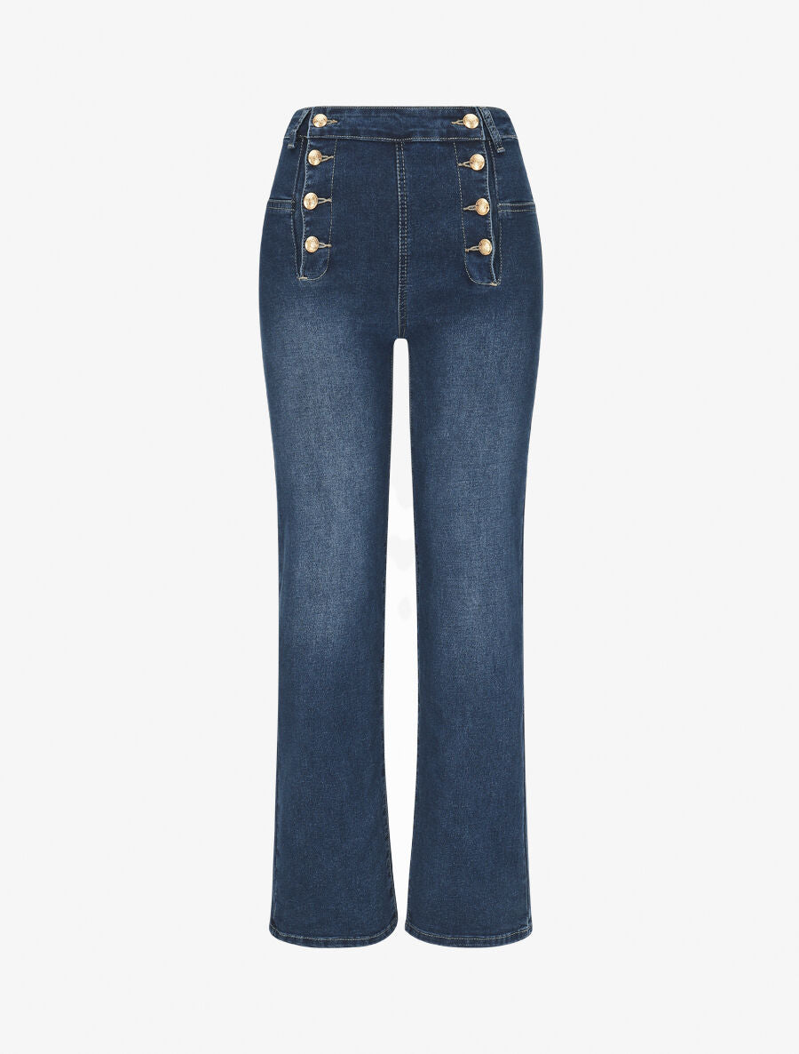 Jean à fermeture boutonnée coupe droite - Bleu - 4