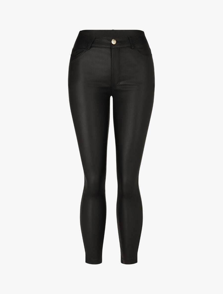 Jean skinny taille standard effet ciré - Noir - 5