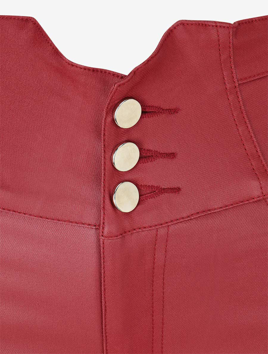 Pantalon uni en simili à 3 boutons - Bordeaux - 3