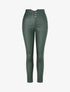 Pantalon uni en simili à 3 boutons - Vert sapin - 5