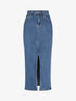 Denim kokerrok met split - blauw
