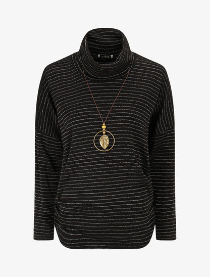 Pull fin à rayures irisées et côtés froncés - Noir - 4