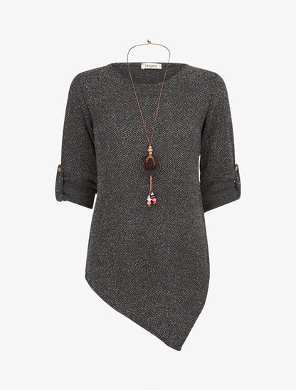 Pull long asymétrique et lamé - Noir - 1